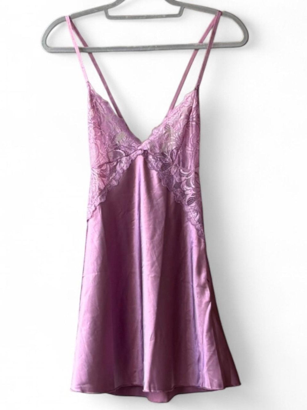 Avid Love Purple Satin & Lace Mini Slip Dress
